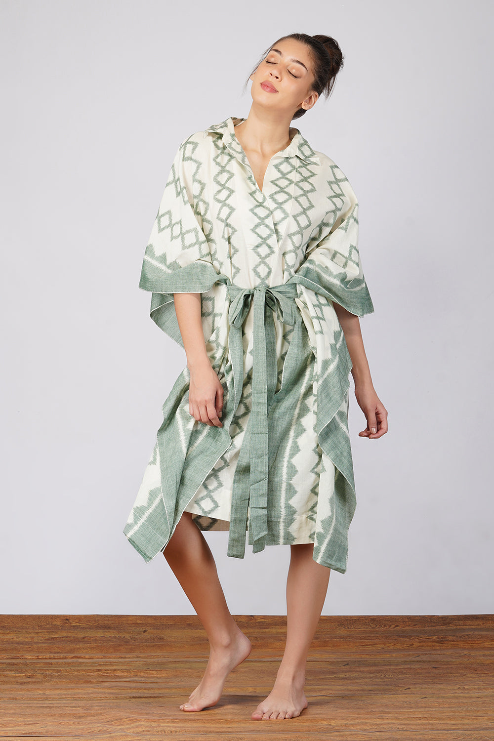 Green Ikat Kaftan Dress