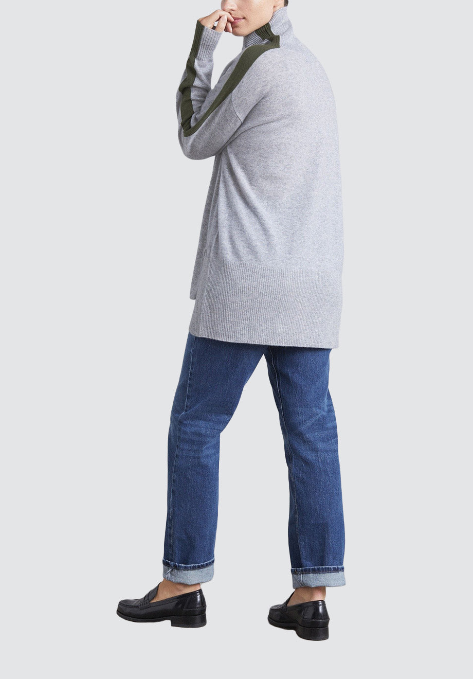 Relaxed Polo Neck Cashmere Sweater | Foggy/Khaki