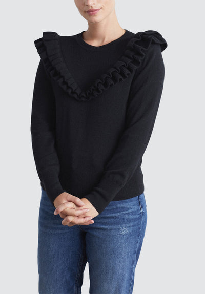 Ruffle Cashmere Sweater | Black
