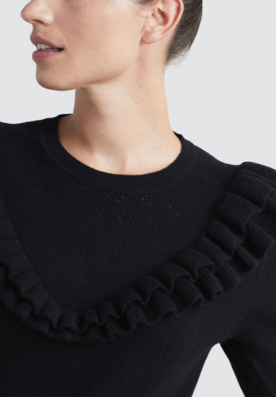 Ruffle Cashmere Sweater | Black