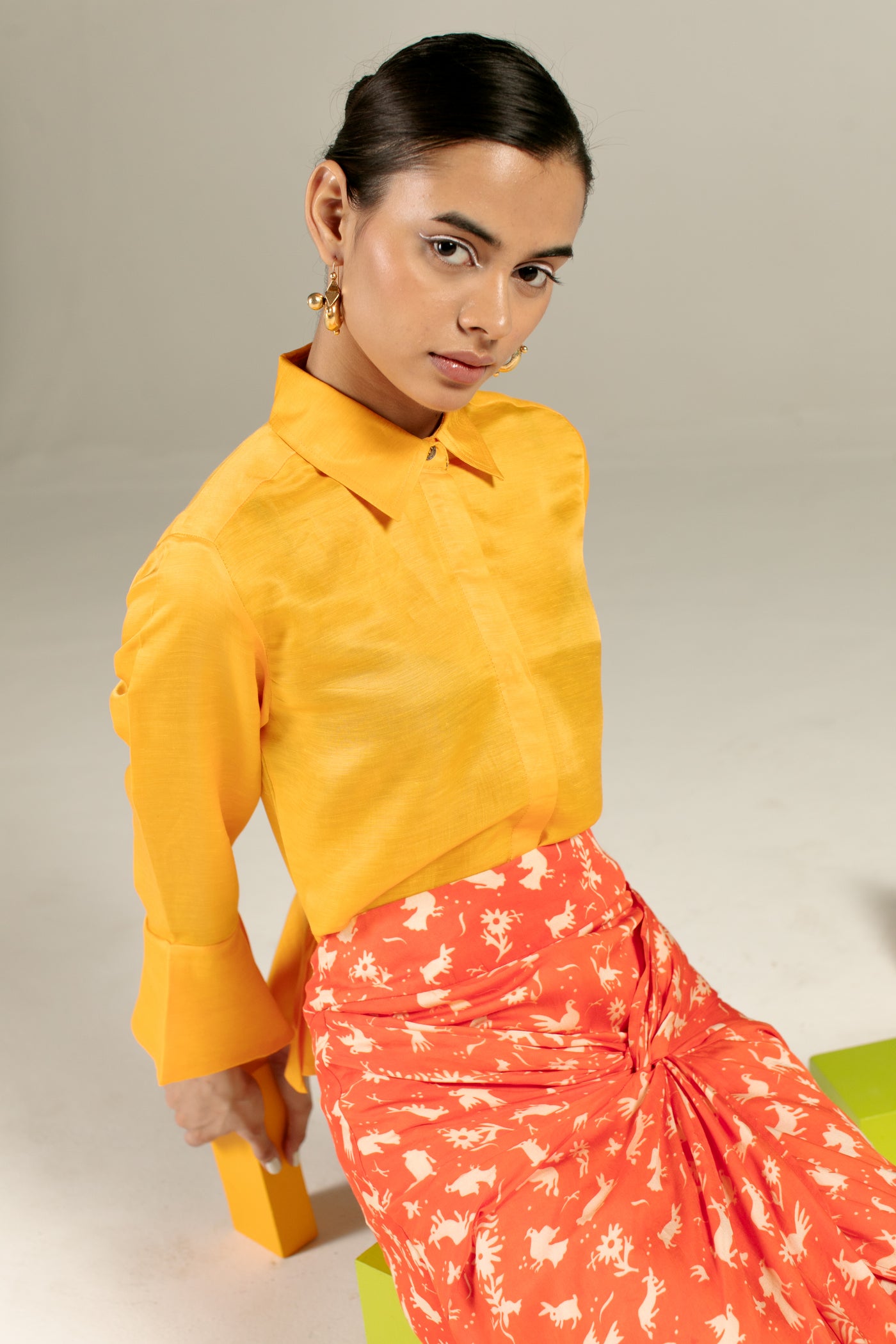 Chidiya Draped Skirt | Orange