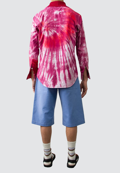 Tie Dye Shirt with Knit Collar | Red
