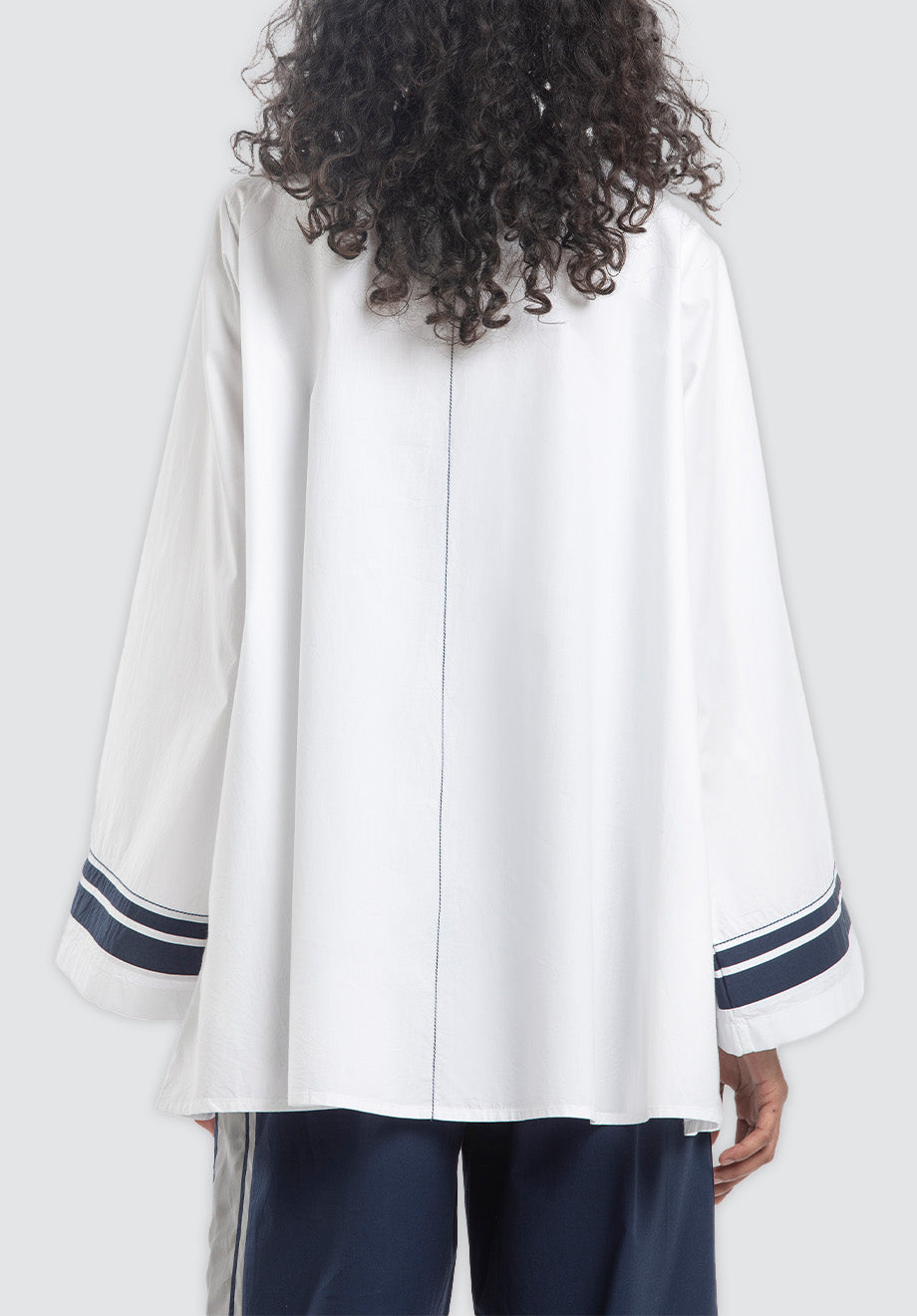 Wide Sleeve Gather Neck Top | White