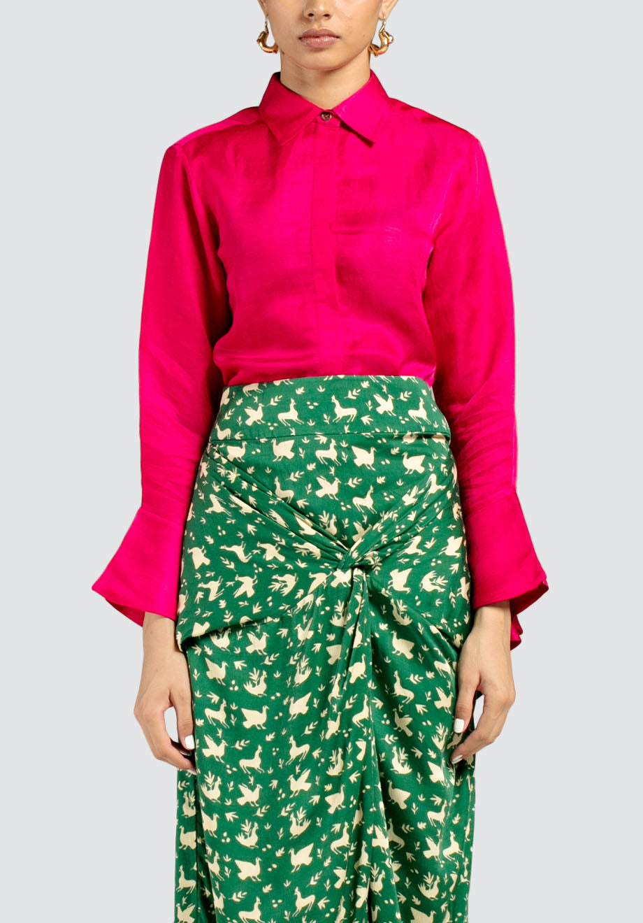 Jodhpur Linen Shirt With Draped Cuff | Pink