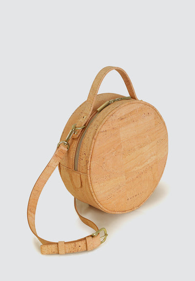 BETA Handcrafted Cork Vegan Round Shoulder Bag | Natural