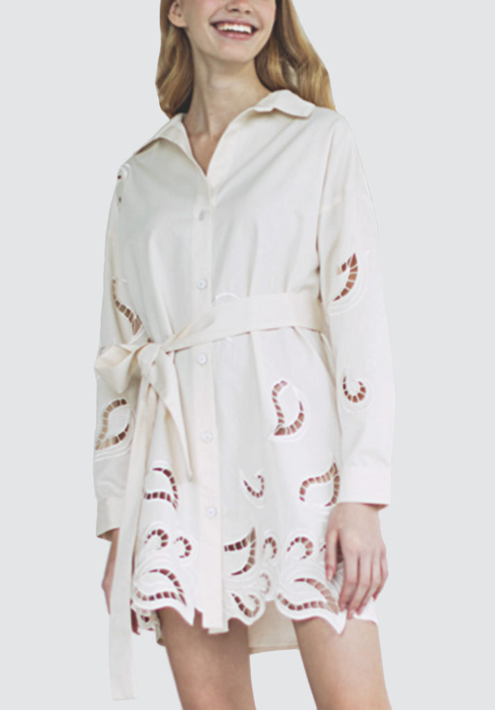 Organic Cotton Shirt-Dress with Cutwork Embroidery