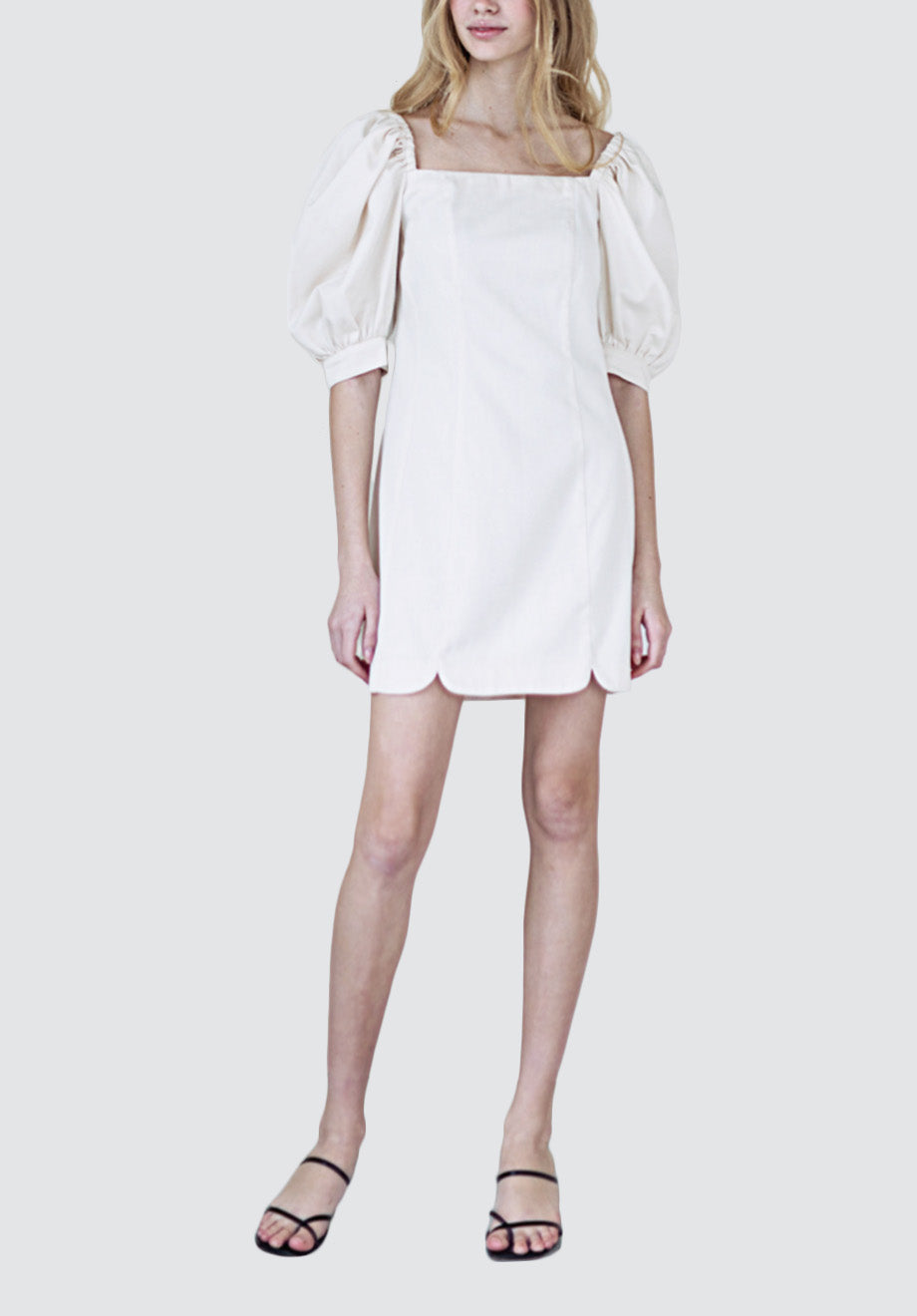 Short Organic Cotton Dress with Voluminous Sleeves