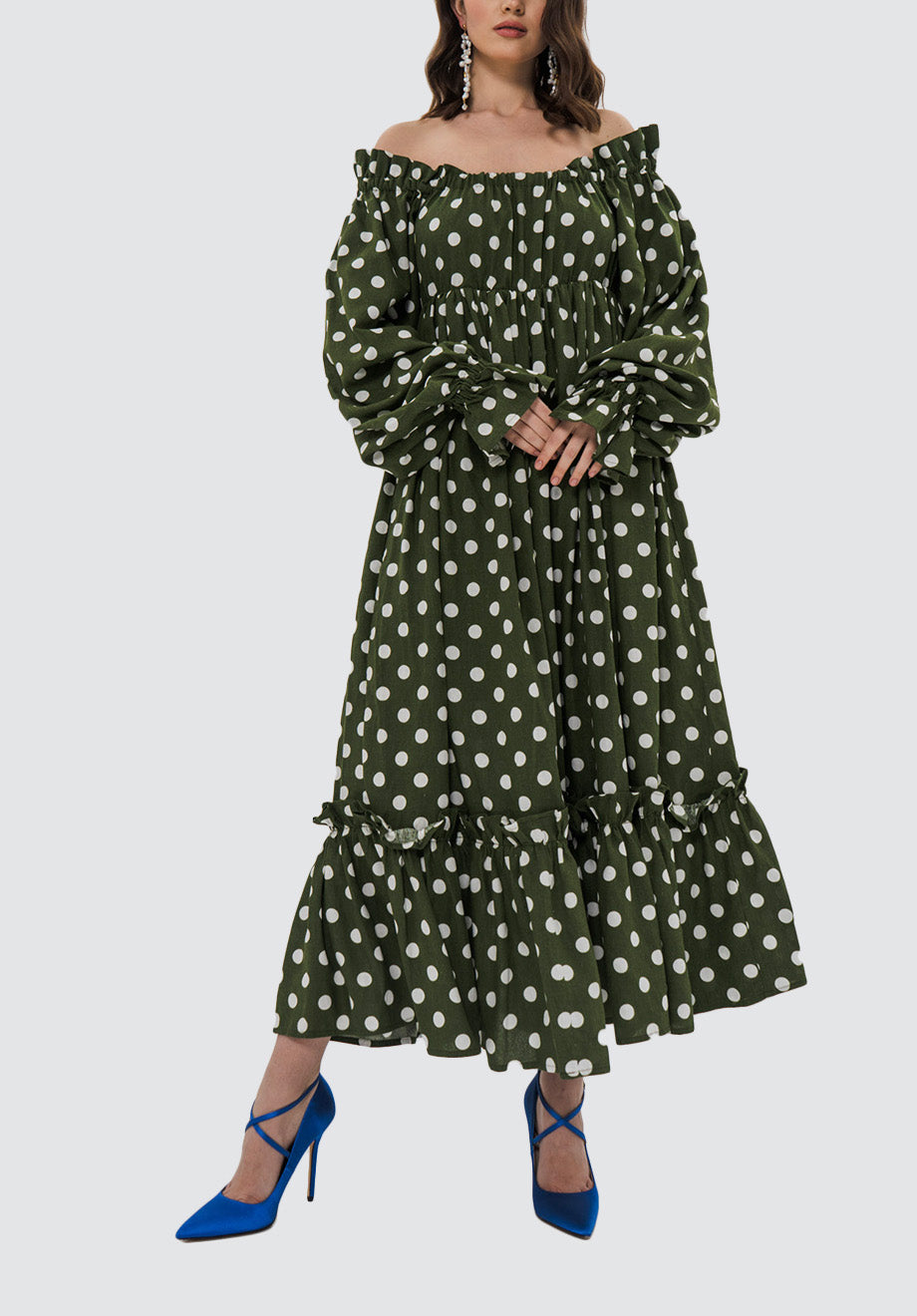 Lauren Linen Dress | Khaki Polka Dot