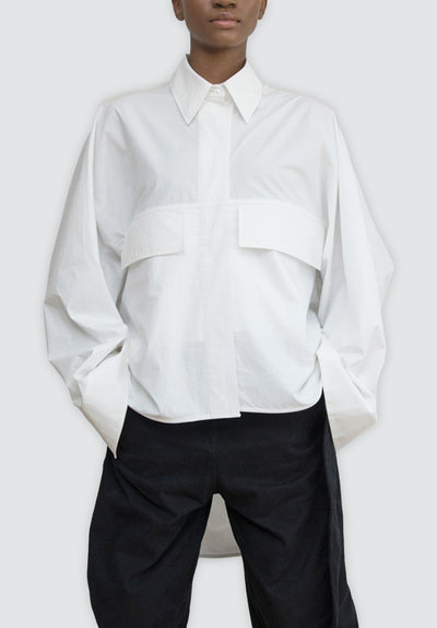 Engineered Sleeve Shirt with Flap Pockets | White