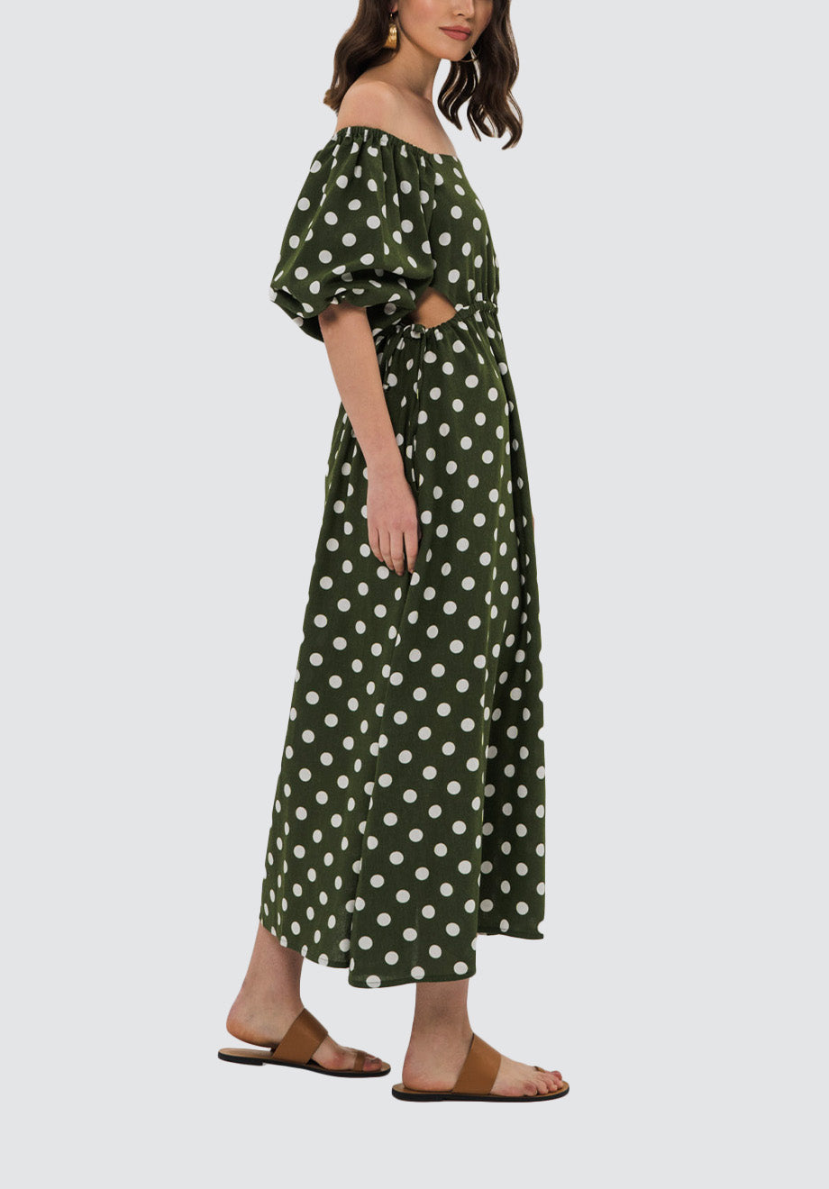 Ophelle Midi Dress | Khaki Polka Dot