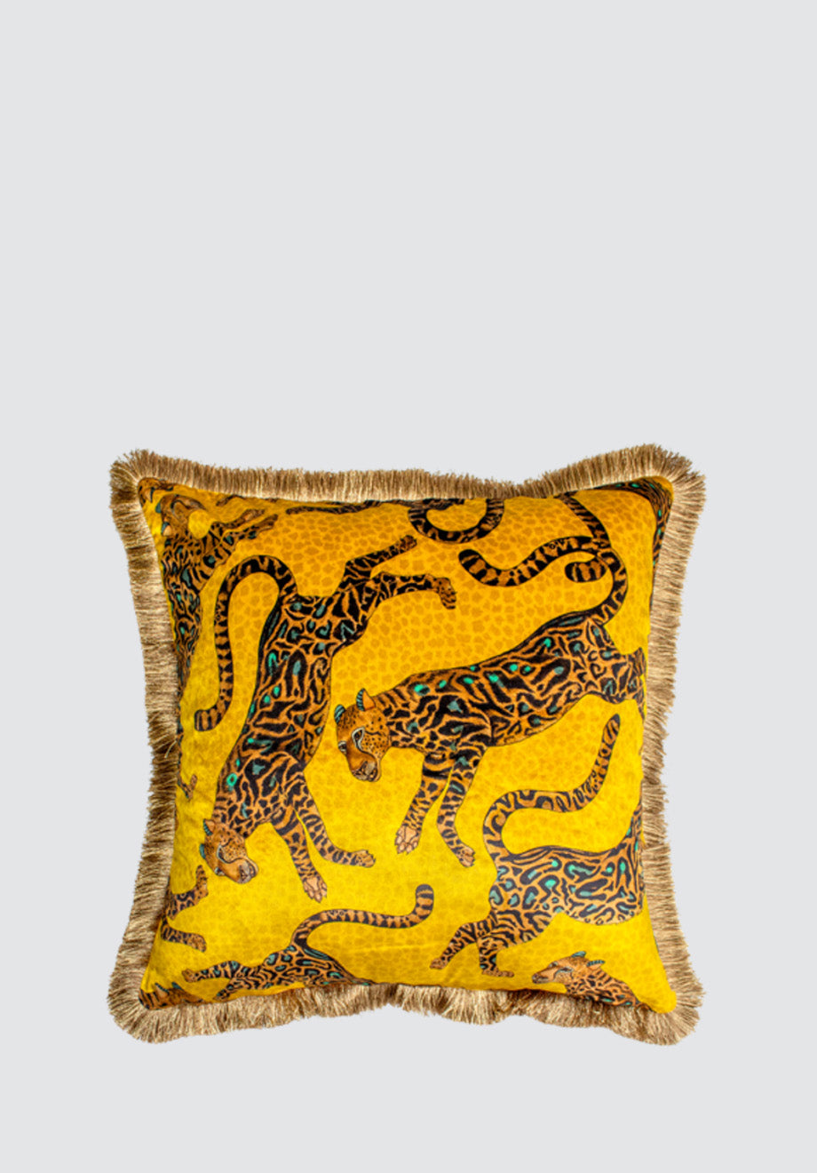 Cheetah Kings | Gold Velvet Cushion Cover with Fringe