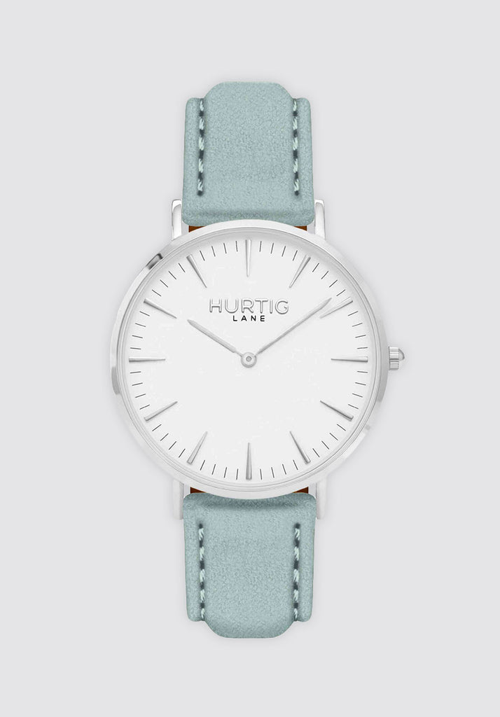 Hymnal Vegan Suede Watch Silver | White & Duck Egg