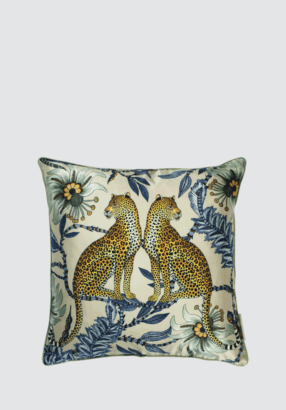 Lovebird Leopards | Tanzanite Silk Cushion Cover