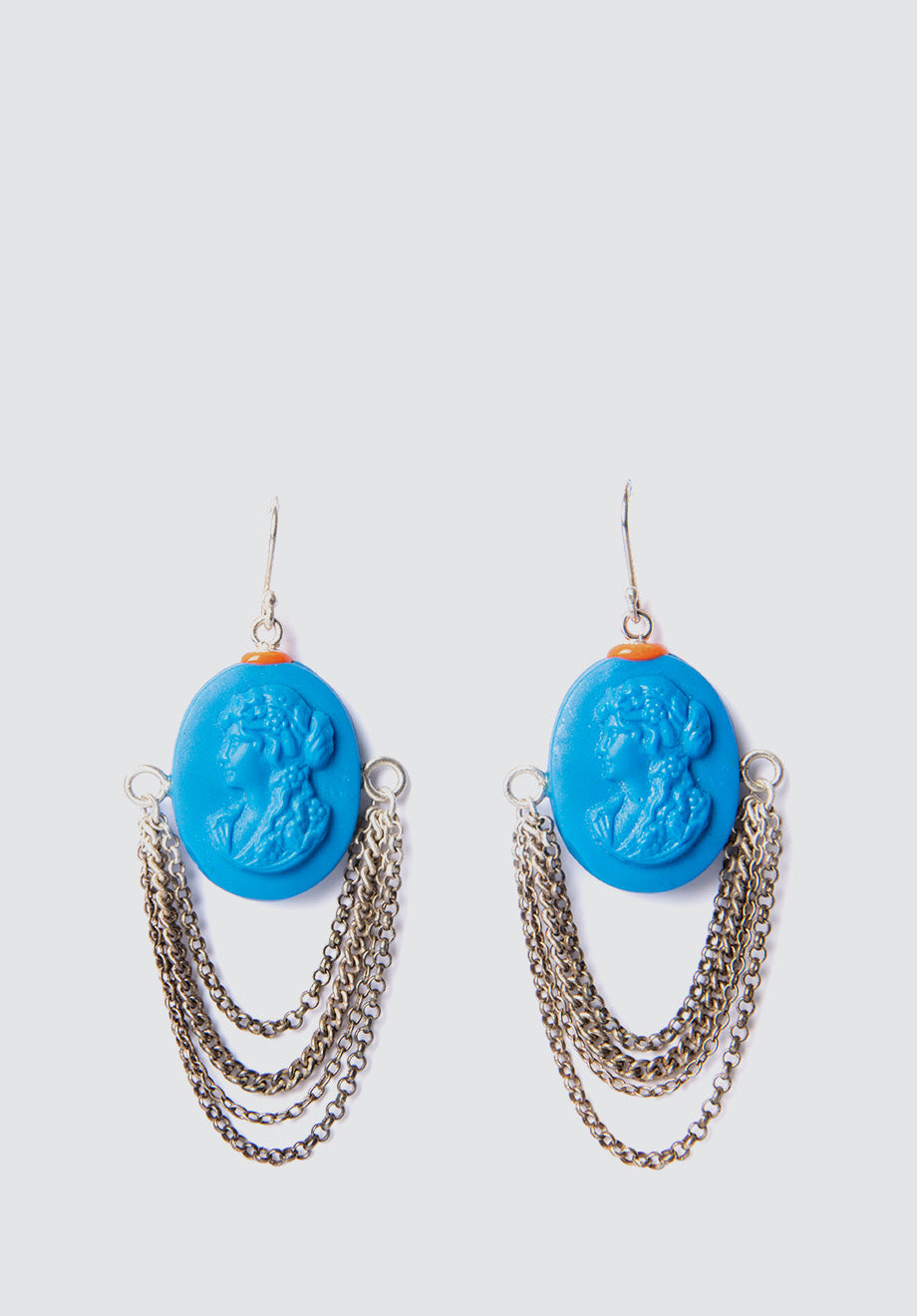 Contemporary Blue Cameo Chain Earrings