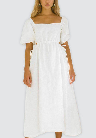 LAUREN Linen Dress With Puff Sleeves
