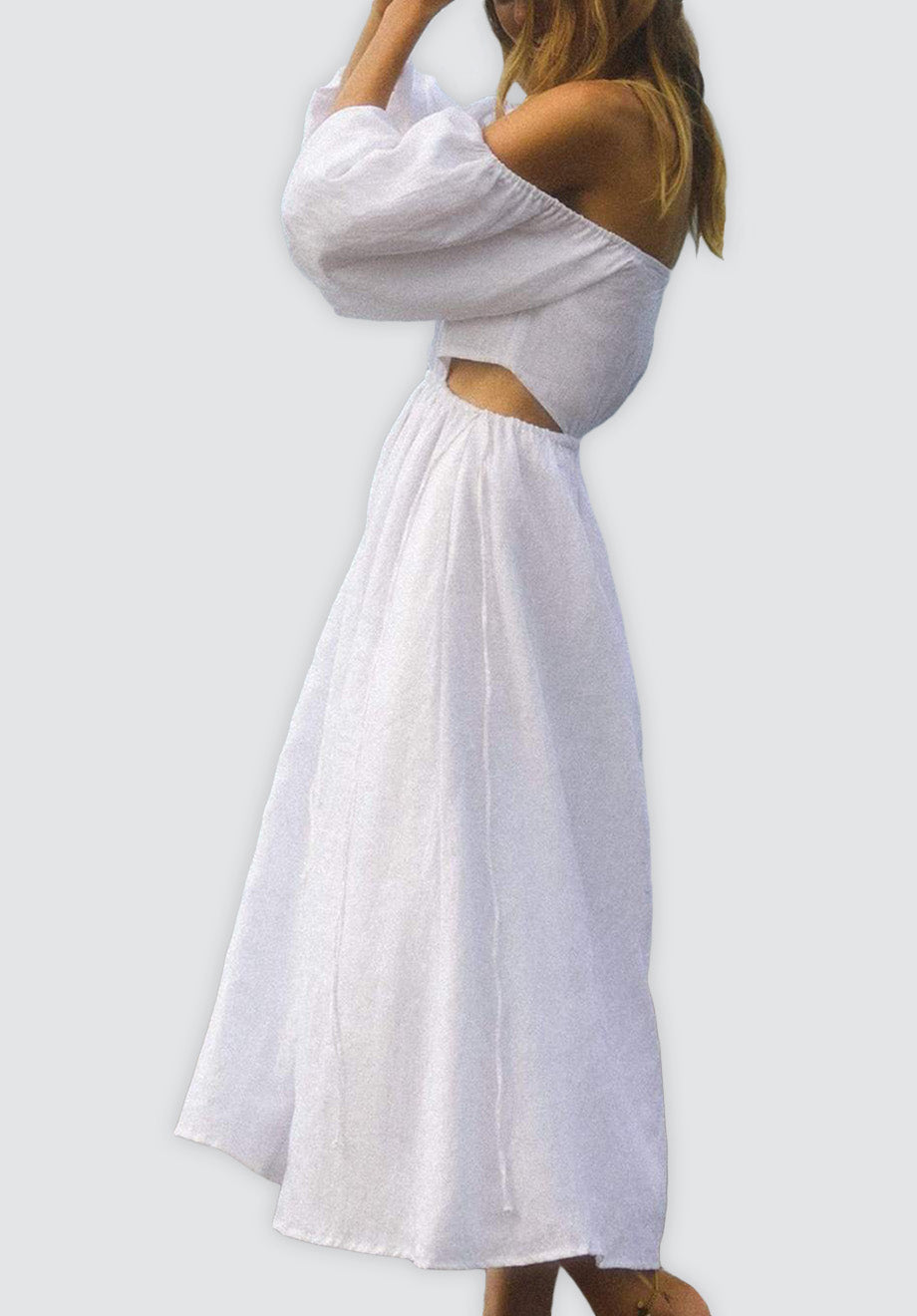 LAUREN Linen Dress With Puff Sleeves