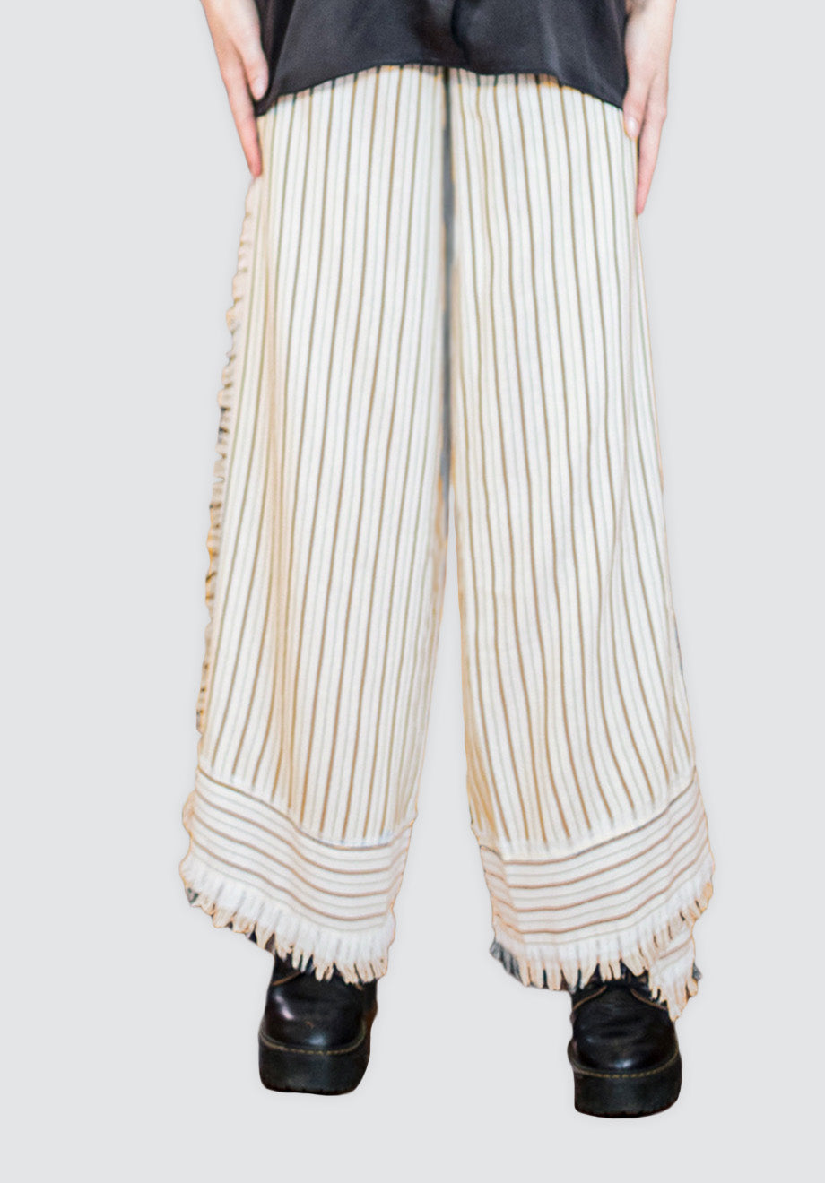 Mustard Stripe Tie Waist Wrap Pants