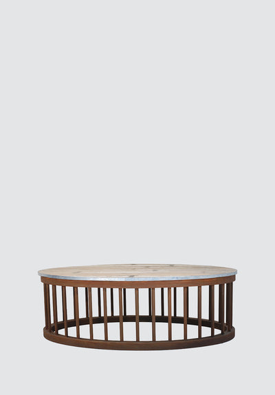 Oval Drum Coffee Table | Oak Top with Painted Base