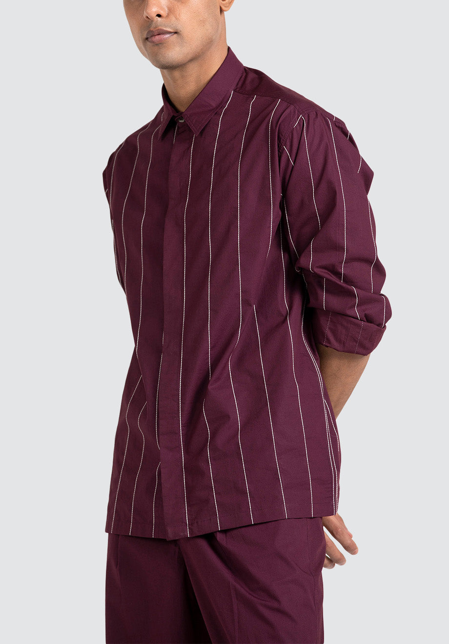 Linear Embroidered Shirt | Wine