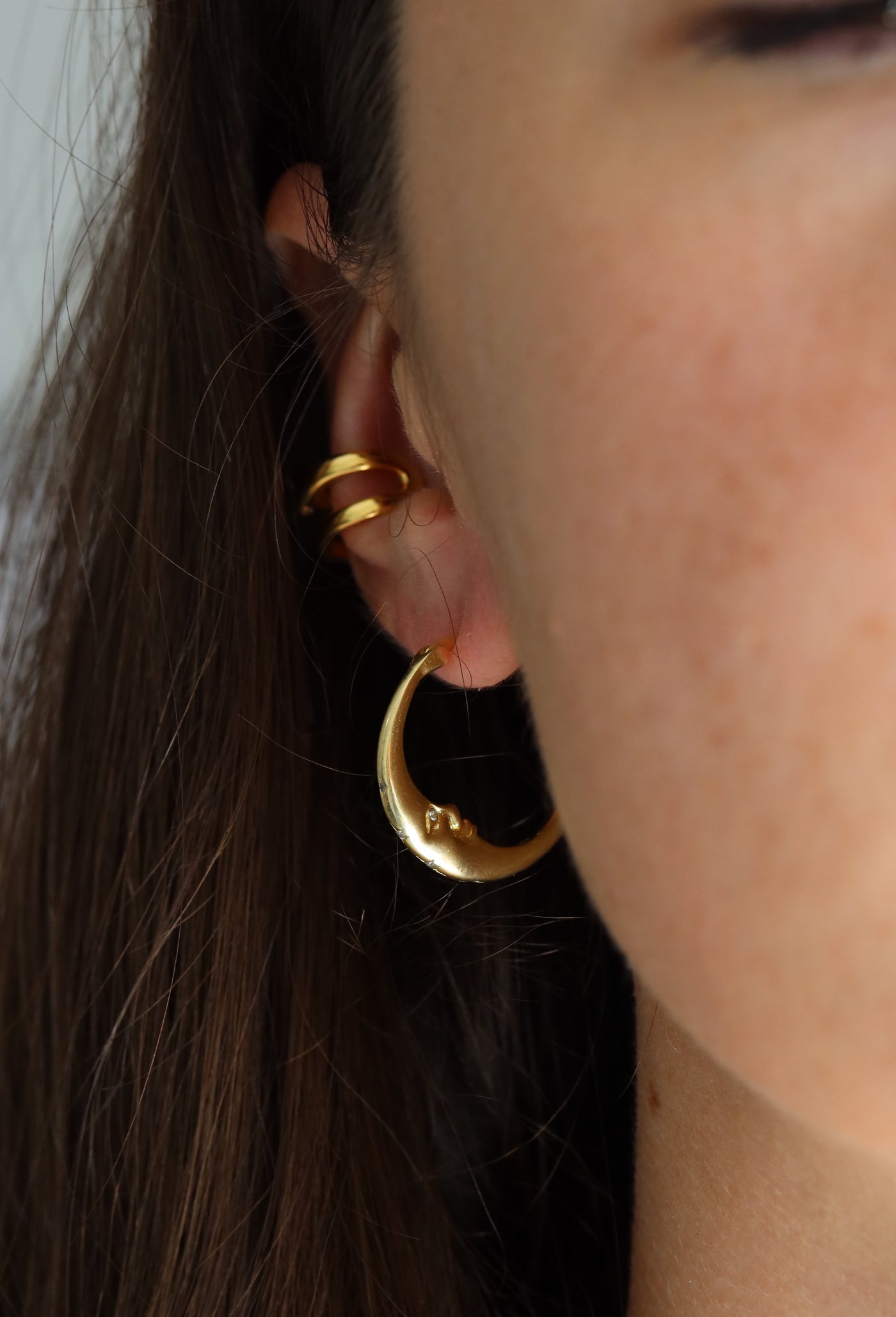 Moon Hoop Earrings In Gold