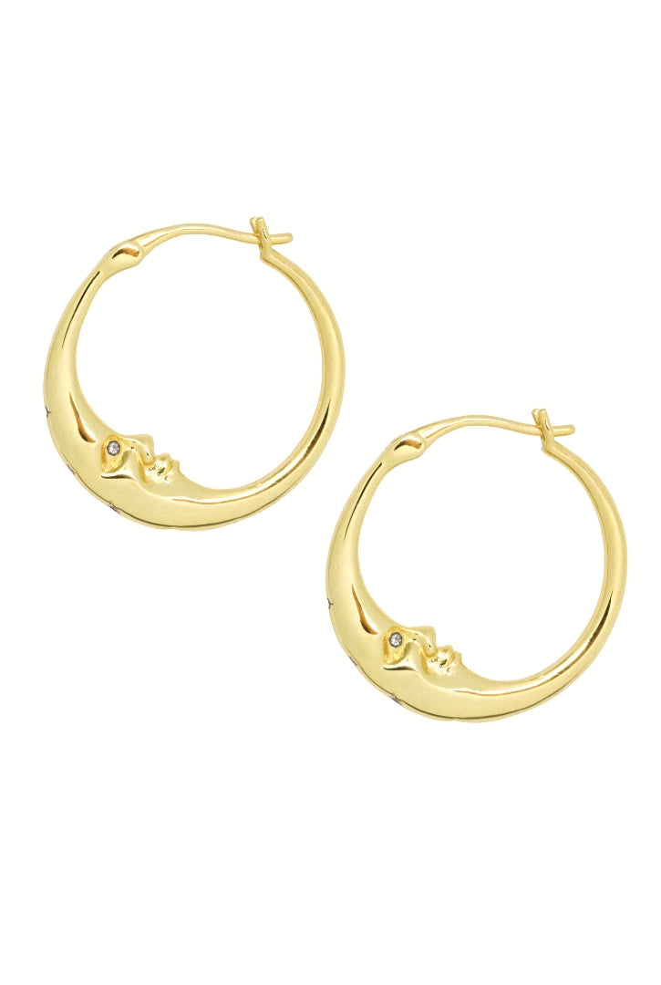 Moon Hoop Earrings In Gold