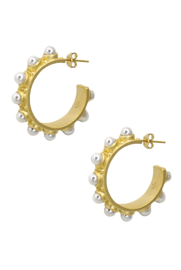 Pearl Hoops In Gold