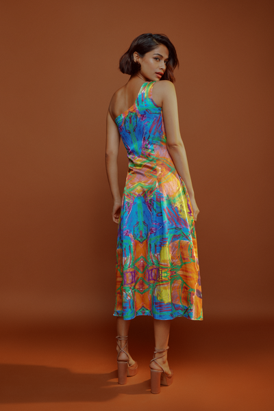 Mural One Shoulder Dress